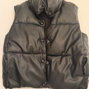 Zara Black Puffer Vest - Faux Leather Look